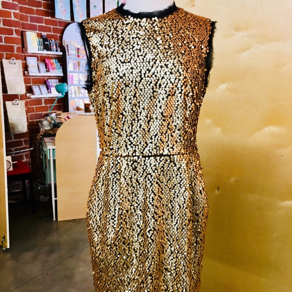 Nanette Lepore Gold Paillette Shift Dress
